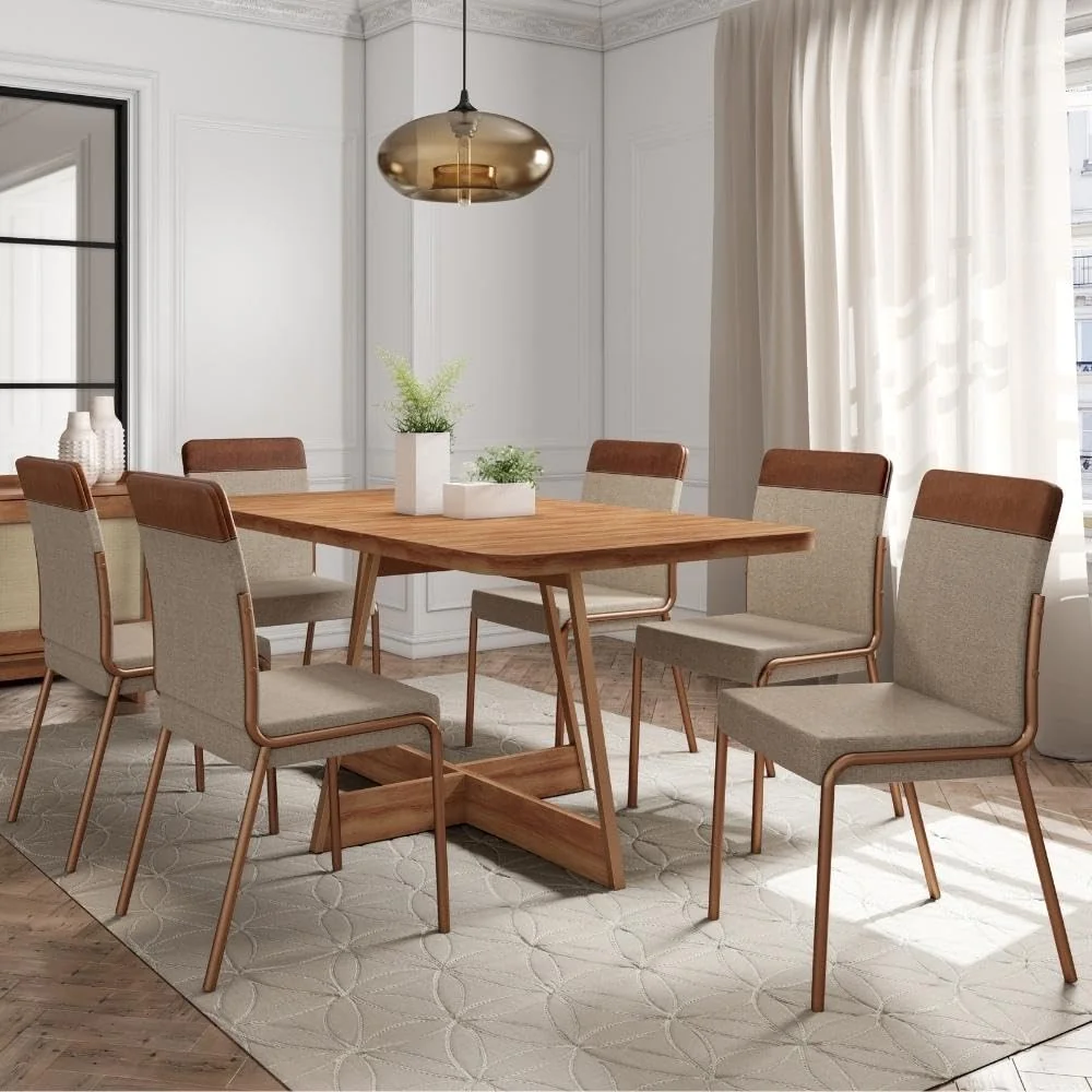 Conjunto Sala de Jantar 6 Cadeiras Paris Carraro Rosê Nogal