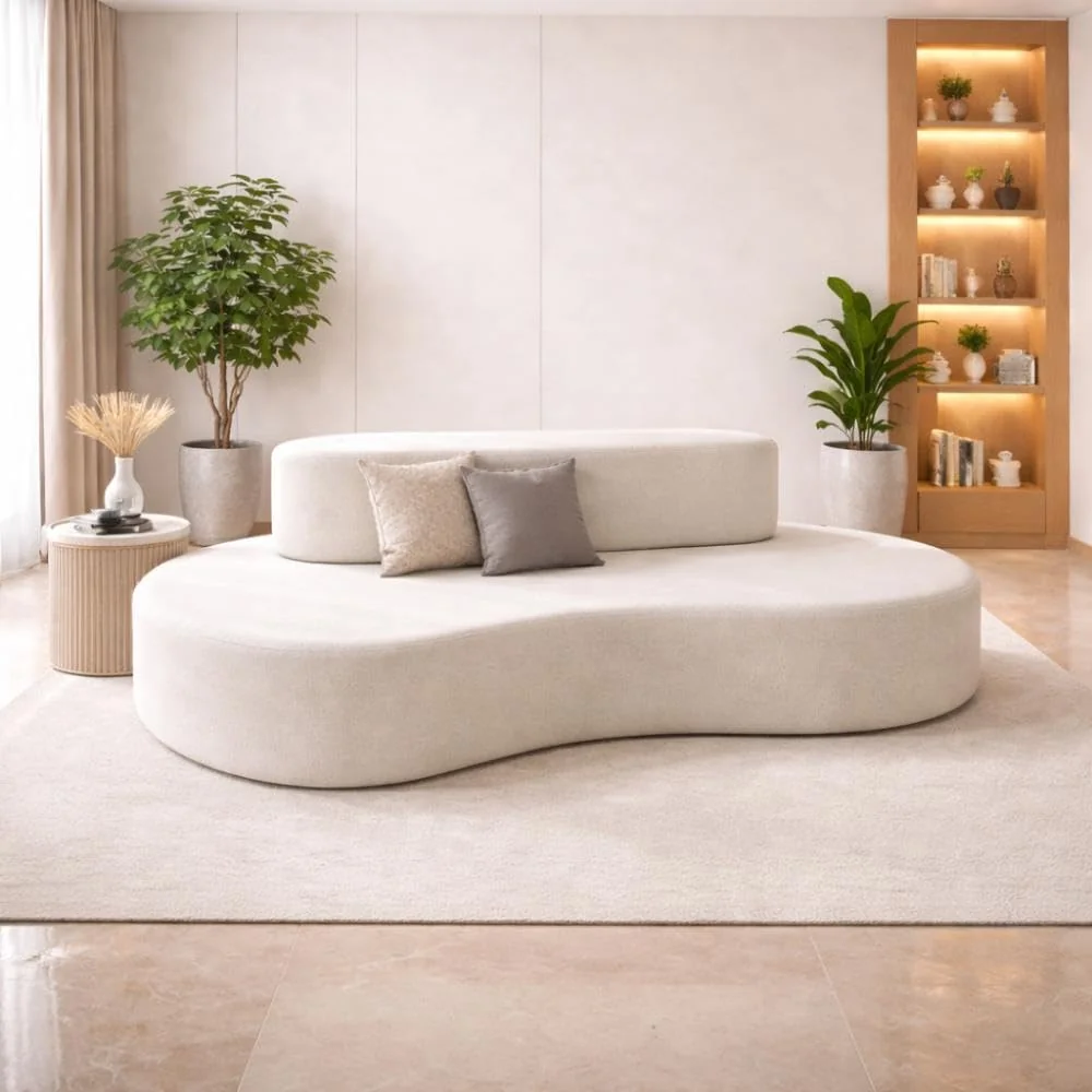 Sofá Curvo 3 lugares Orgânico Loom Bouclê 1,80m Sala Balaqui Cor:bege