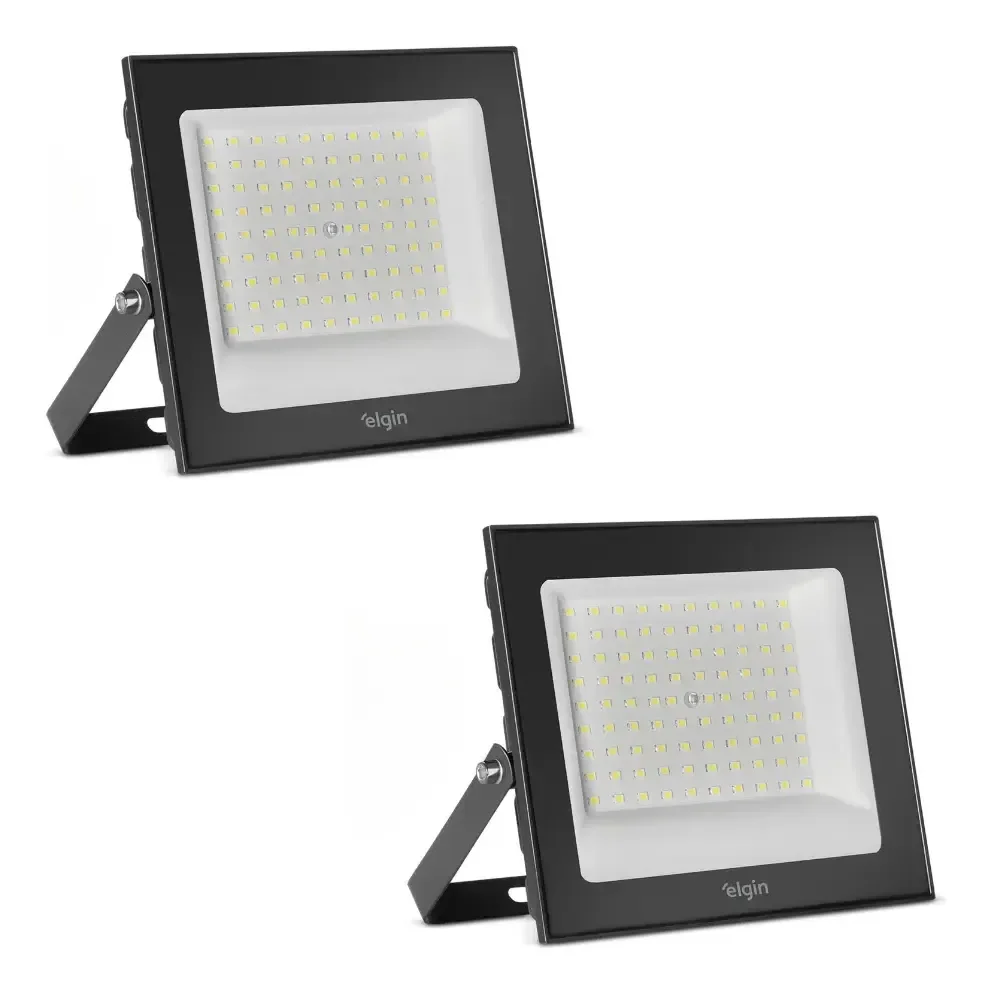 2 Refletor 150w Led Rua Poste Energia Cabo Prova Dágua Watts 127/220v Preto Branco-frio