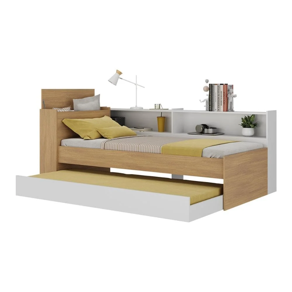 Bicama de Solteiro para Colchão 188 x 78cm com Baú Embutido e Prateleira Multimóveis Mp4256 Rustic/branco