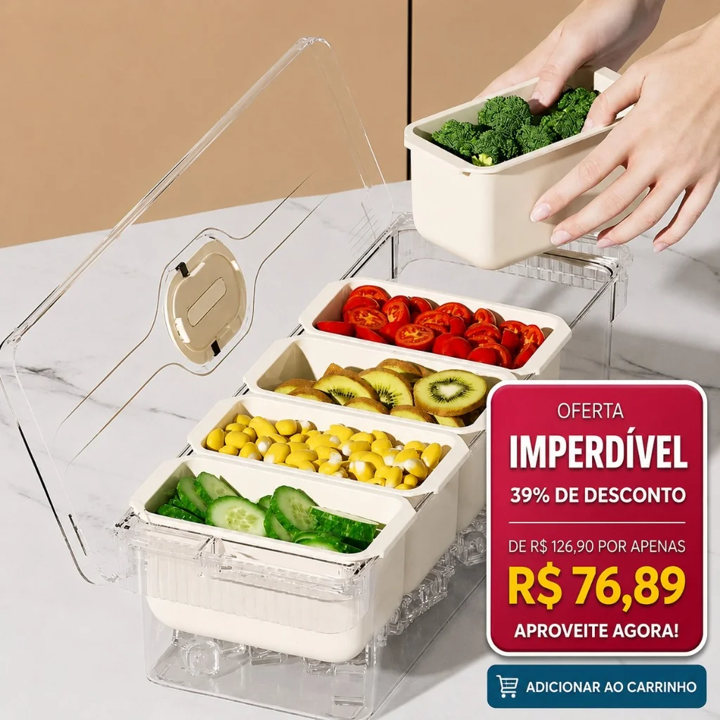 Kit 12 Peças Potes Herméticos Saladeira Divisórias Com Tampa Plástico Transparente BPA Free Organizador Cozinha