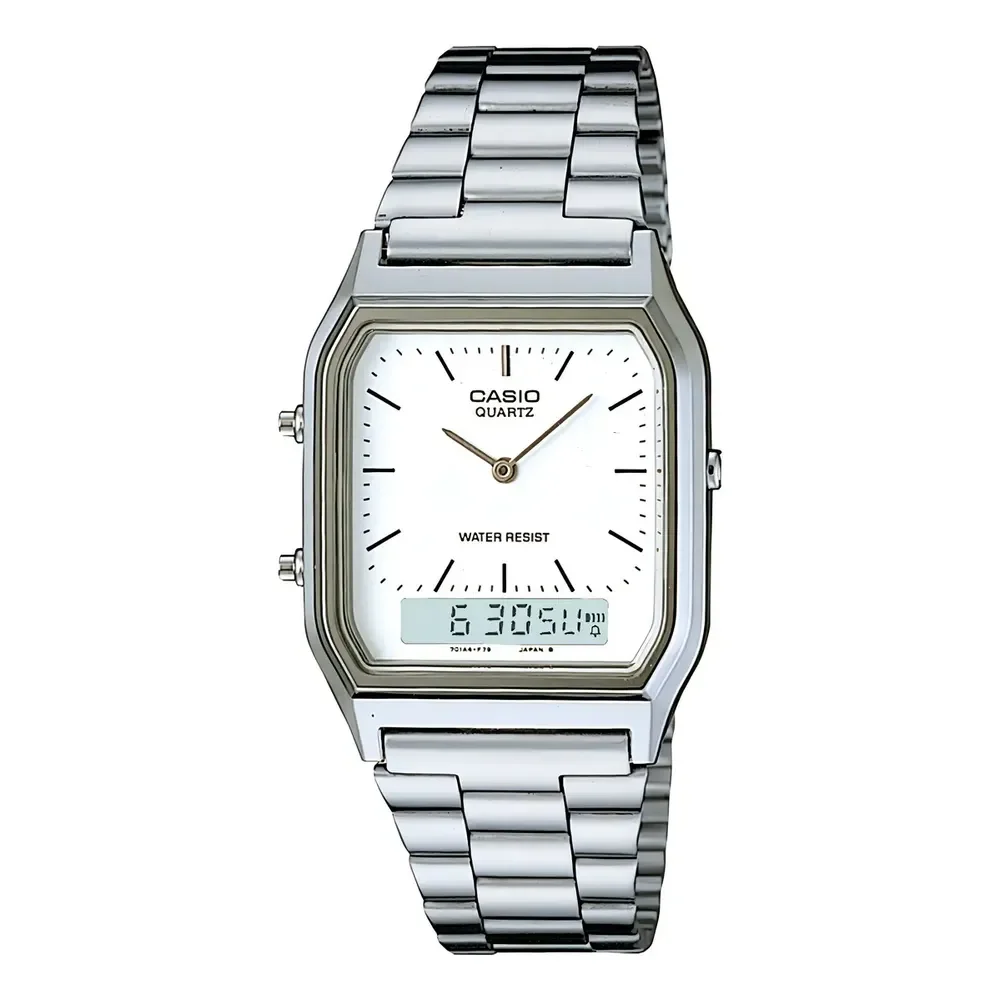 Relógio Casio Vintage Unissex - Aq-230a-7dmq Cor Prata Branco