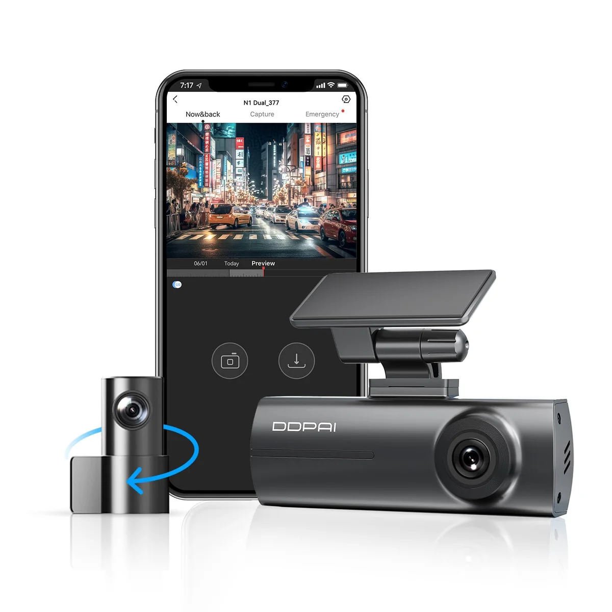 DDPAI N1 Câmera Veicular Dupla 1296P + 1080P com Wi-Fi, Câmera para Carro com Visão Noturna, Sensor G, Gravação em Loop e Modo Estacionamento 24h, Supercapacitor (Cartão SD Não Incluído)
