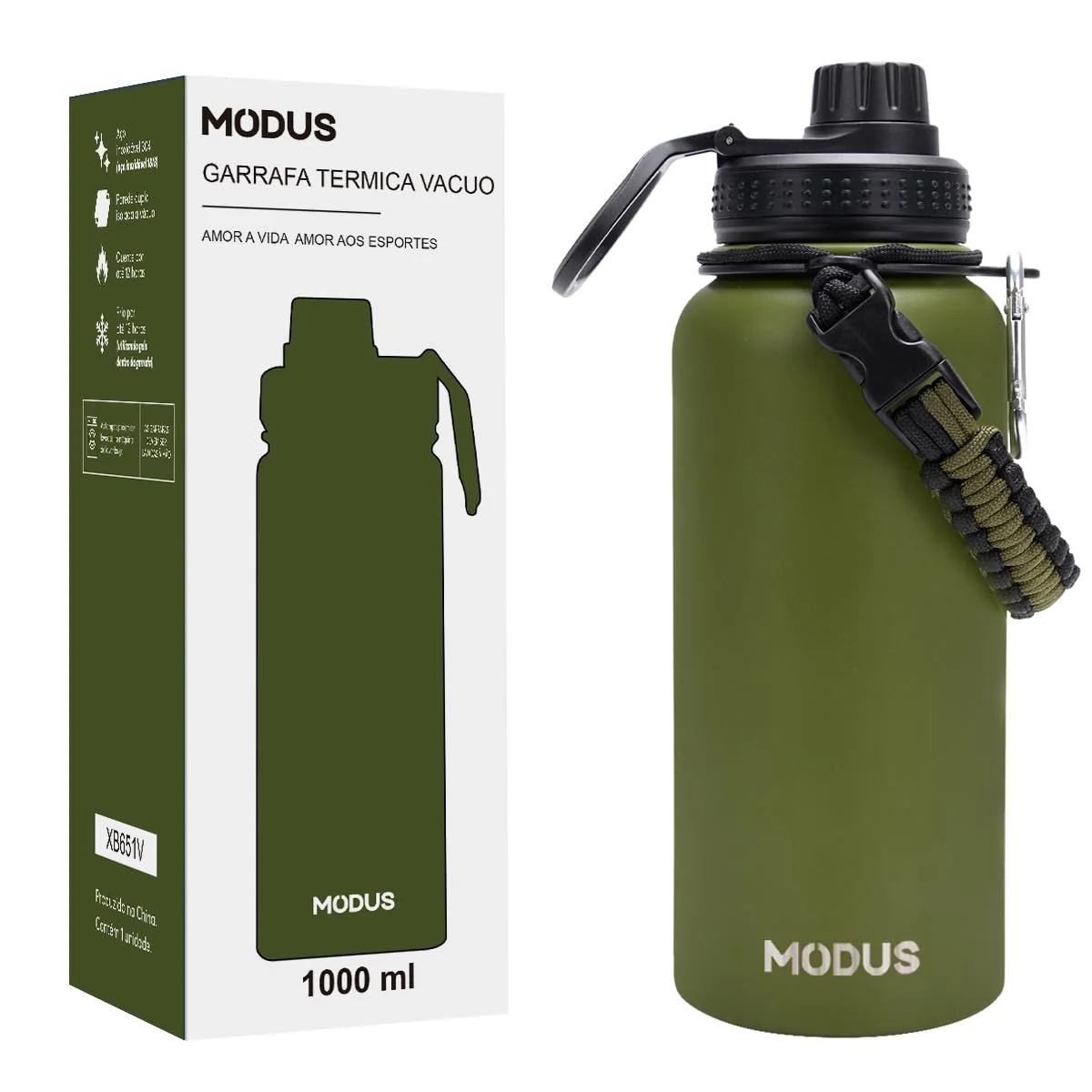 MODUS Garrafa Térmica Esportiva De Aço Inoxidável Com Isolamento A Vácuo De 1000ML (Verde)