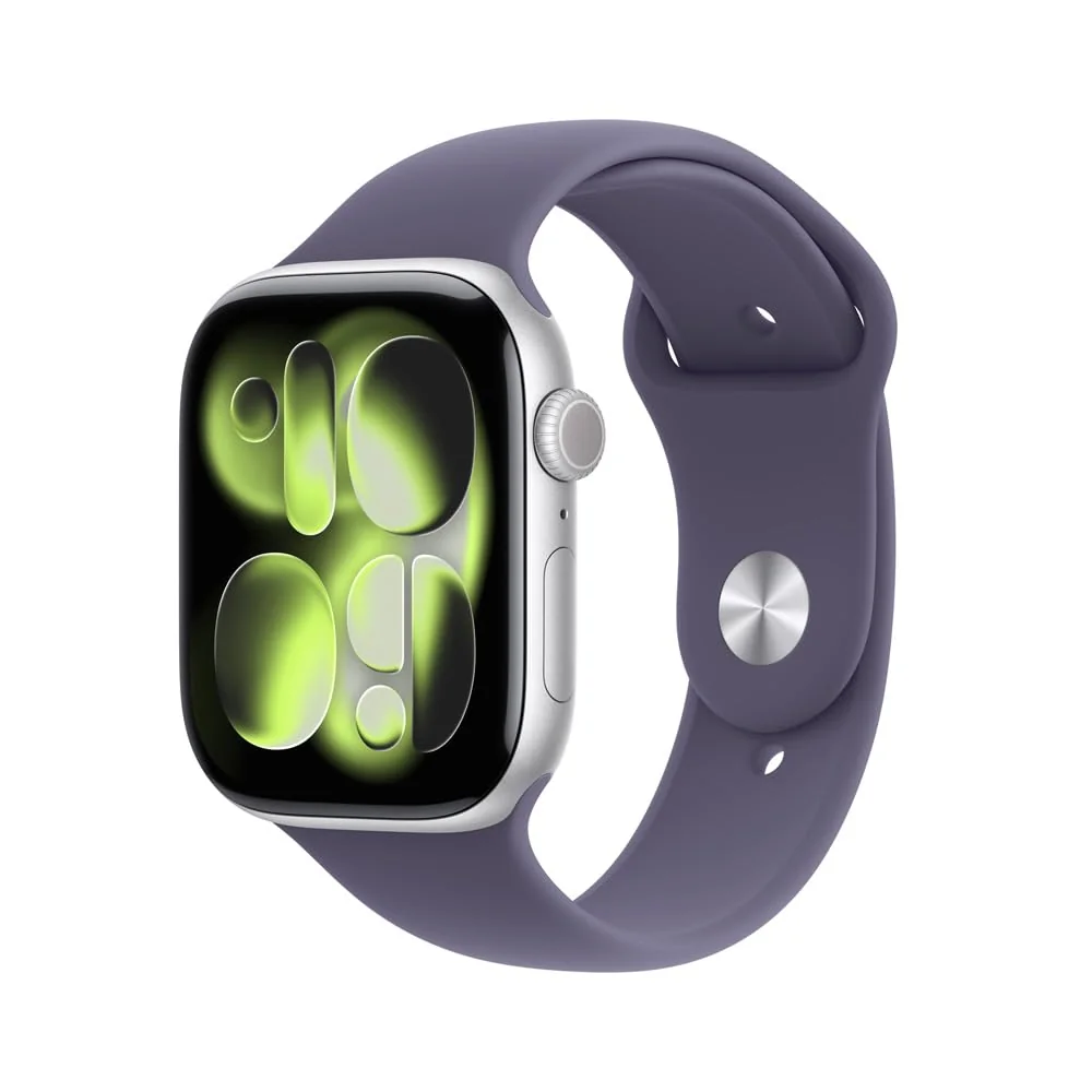 Apple Watch Series 11 GPS, Caixa em alumínio prateado de 46 mm com Bracelete desportiva roxo névoa - P/M